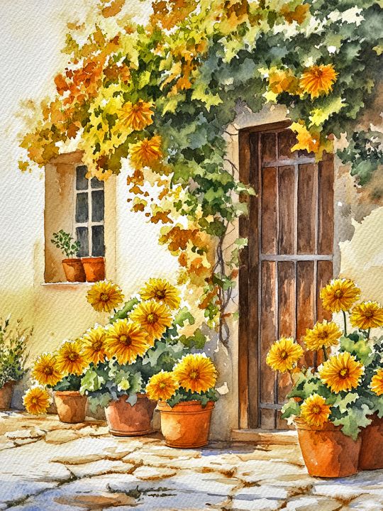 Алмазная мозаика без подрамника «Цветочный двор» 50x40 см