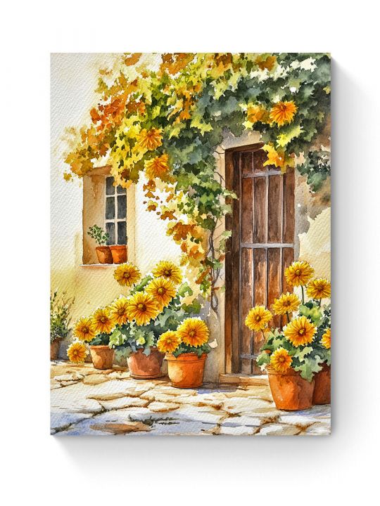 Алмазная мозаика на подрамнике «Цветочный двор» 35x25 см