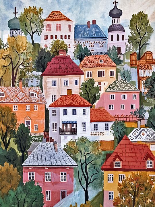 Алмазная мозаика без подрамника «Городок» 50x40 см