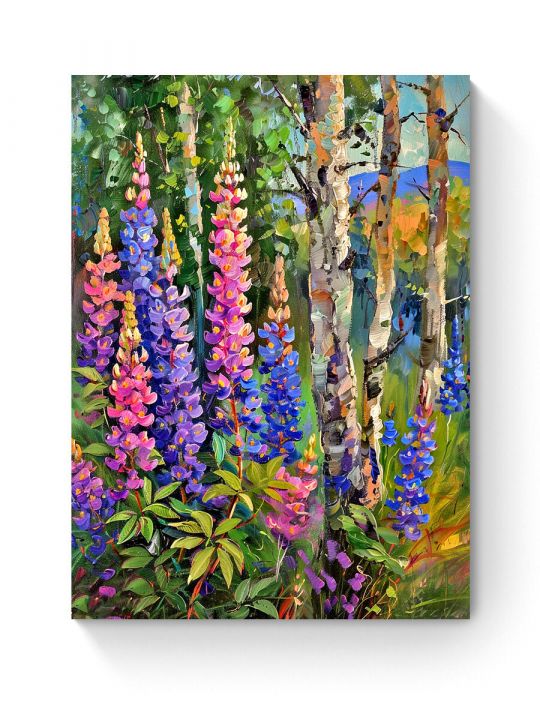 Алмазная мозаика на подрамнике «Люпины в лесу» 60x45 см