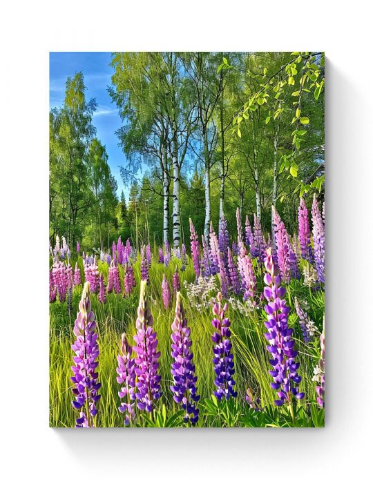 Алмазная мозаика на подрамнике «Люпины в лесу» 70x50 см