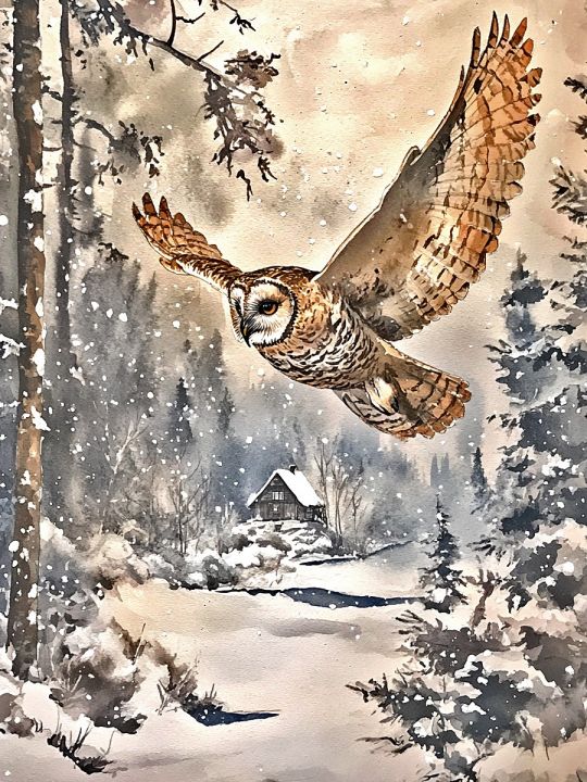 Алмазная мозаика без подрамника «Полёт совы» 90x70 см