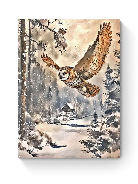 Алмазная мозаика на подрамнике «Полёт совы» 50x40 см