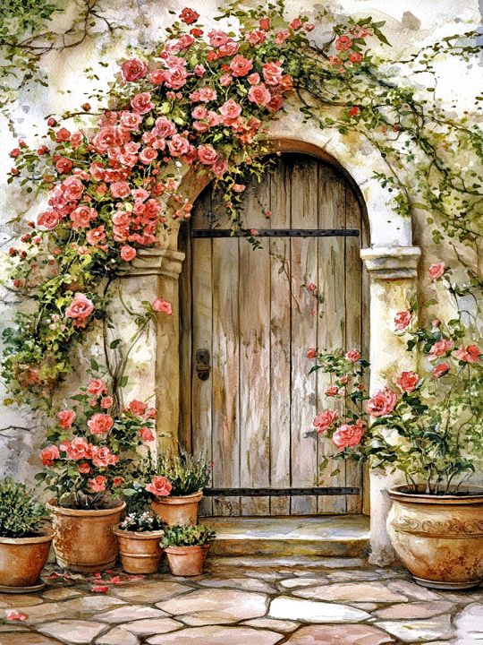 Алмазная мозаика без подрамника «Цветочный двор» 130x100 см