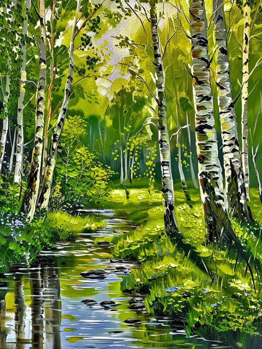 Алмазная мозаика без подрамника «Лесная речка» 60x45 см