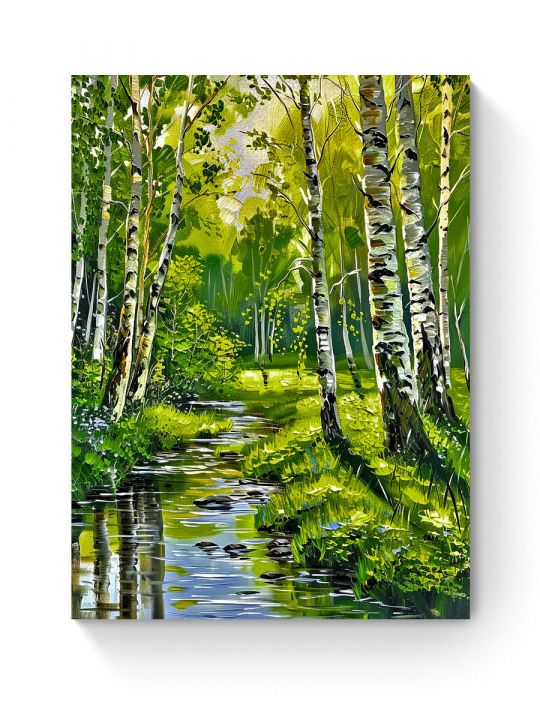 Алмазная мозаика на подрамнике «Лесная речка» 80x60 см