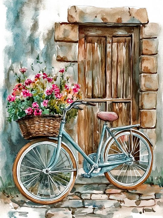 Алмазная мозаика без подрамника «Ретро велосипед» 130x100 см