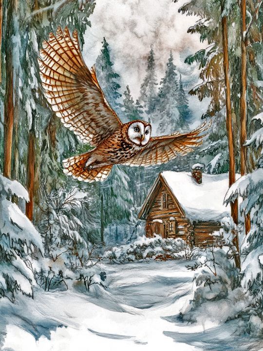 Алмазная мозаика без подрамника «Зимняя сторожка» 25x20 см