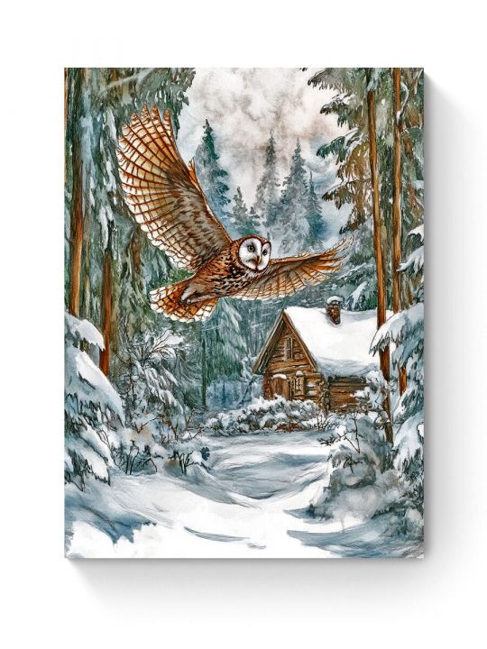 Алмазная мозаика на подрамнике «Зимняя сторожка» 90x70 см