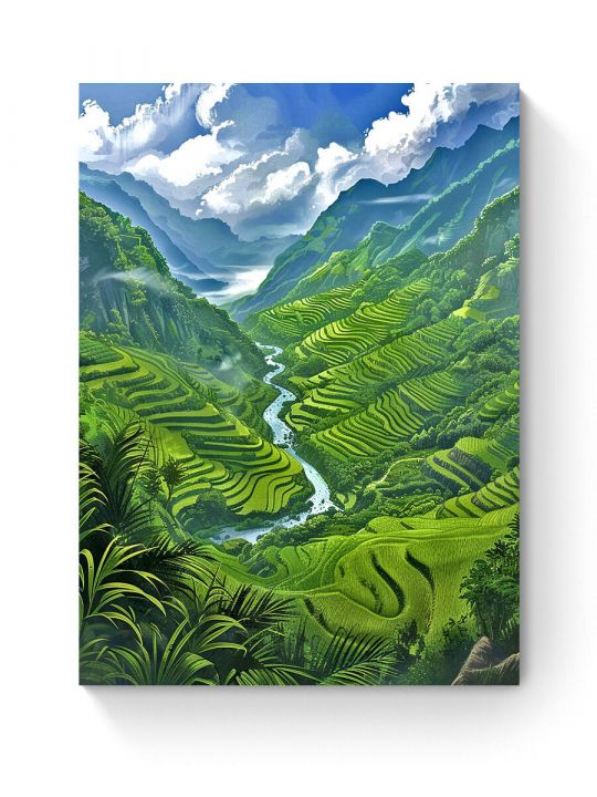 Алмазная мозаика на подрамнике «Рисовые поля» 50x40 см