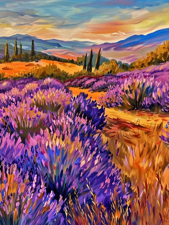 Алмазная мозаика без подрамника «Лавандовое поле» 90x70 см