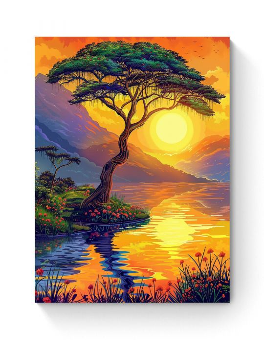 Алмазная мозаика на подрамнике «Закат в саванне» 60x45 см