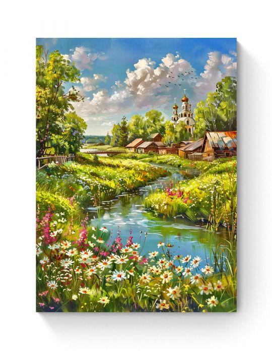 Алмазная мозаика на подрамнике «Русская деревня» 90x70 см