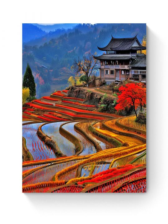 Алмазная мозаика на подрамнике «Рисовые террасы» 40x30 см