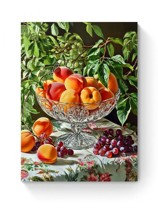 Алмазная мозаика на подрамнике «Персики в вазе» 40x30 см