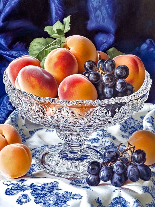 Алмазная мозаика без подрамника «Персики в вазе» 50x40 см