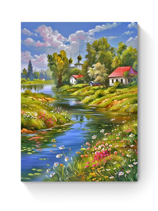 Алмазная мозаика на подрамнике «Деревня летом» 50x40 см