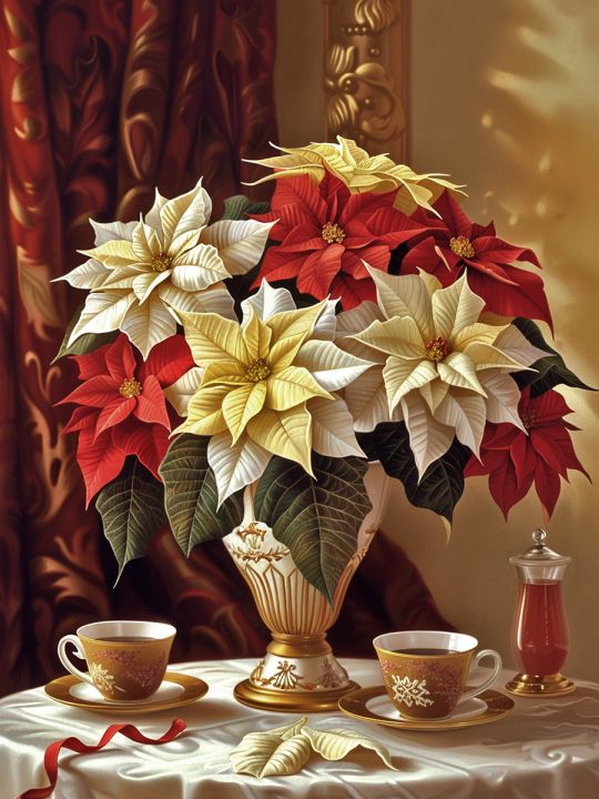 Алмазная мозаика без подрамника «Пуансеттия» 80x60 см