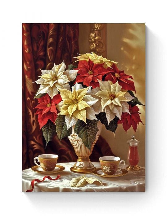 Алмазная мозаика на подрамнике «Пуансеттия» 35x25 см