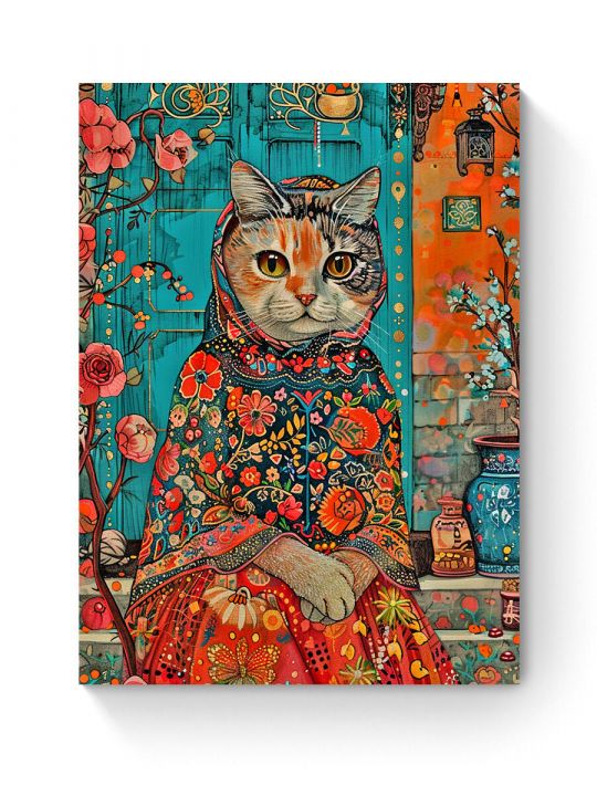 Алмазная мозаика на подрамнике «Кошка Матрешка» 50x40 см, 50 цветов