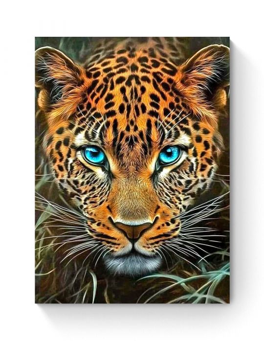 Алмазная мозаика на подрамнике «Взгляд леопарда» 70x50 см