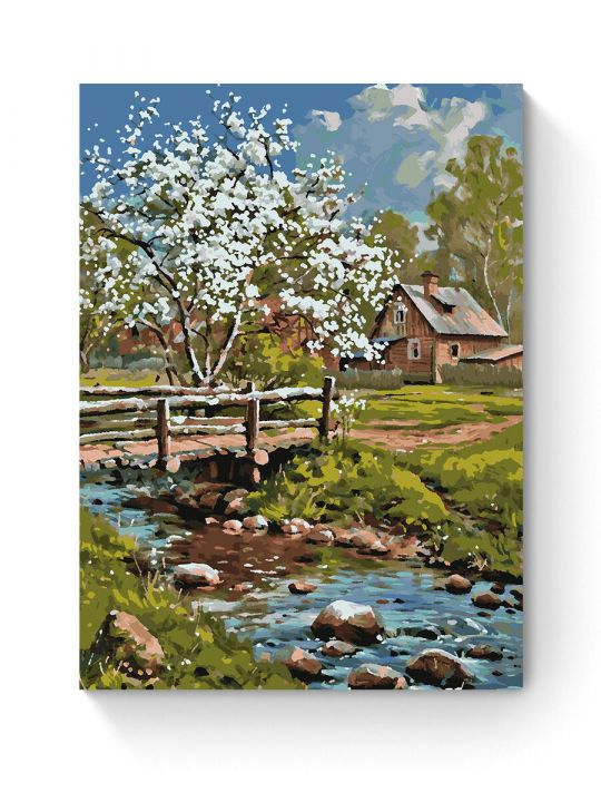 Картина по номерам на подрамнике «Весеннее село» 80x60 см