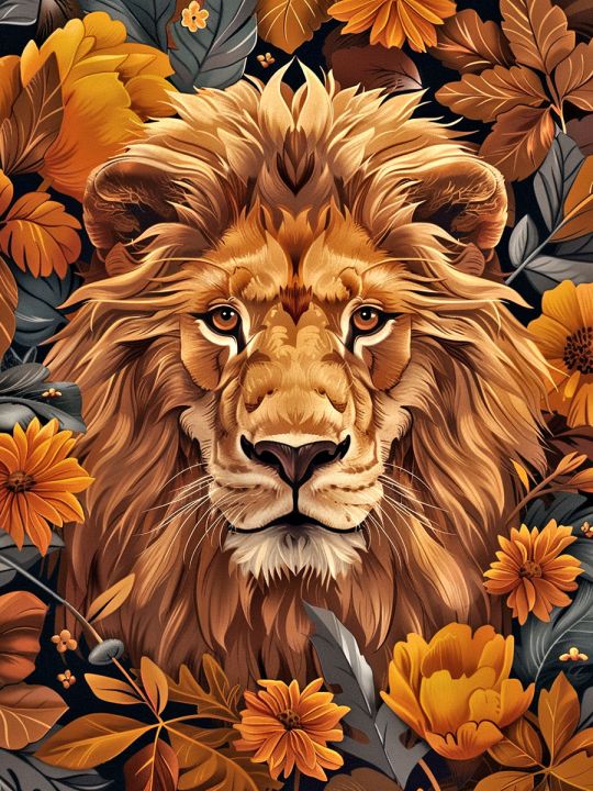 Алмазная мозаика без подрамника «Осенний лев» 25x20 см