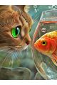 Алмазная мозаика без подрамника «Кот и рыбка» 70x50 см