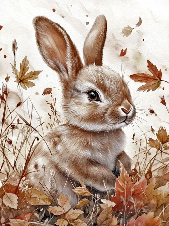 Алмазная мозаика без подрамника «Осенний зайка» 70x50 см