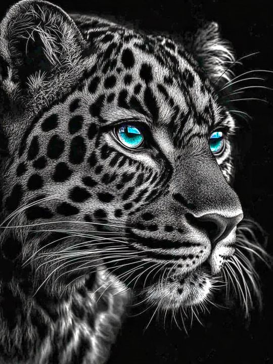 Алмазная мозаика без подрамника «Черный леопард» 90x70 см