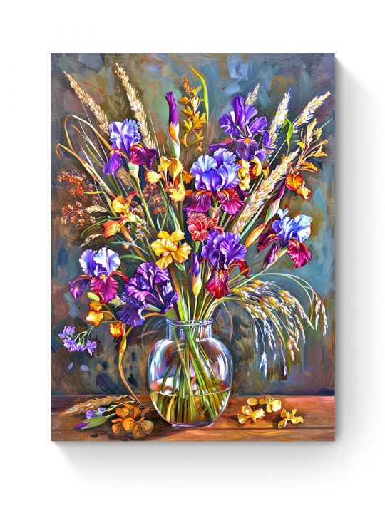 Алмазная мозаика на подрамнике «Букет с ирисами» 50x40 см