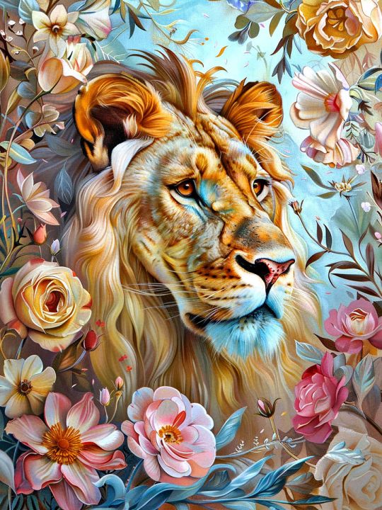 Алмазная мозаика без подрамника «Акварельный лев» 50x40 см