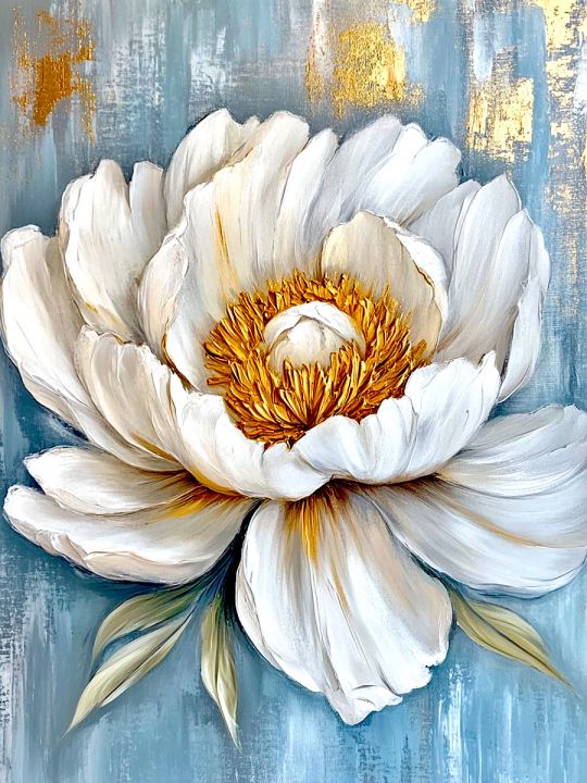 Алмазная мозаика без подрамника «Белый пион» 60x45 см