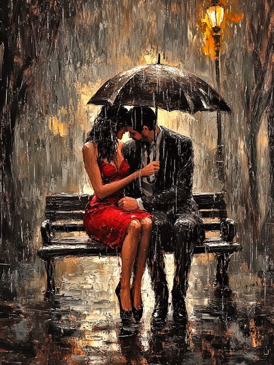 Алмазная мозаика без подрамника «Под зонтом» 90x70 см