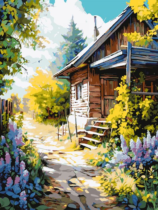 Картина по номерам без подрамника «Дачный домик» 80x60 см