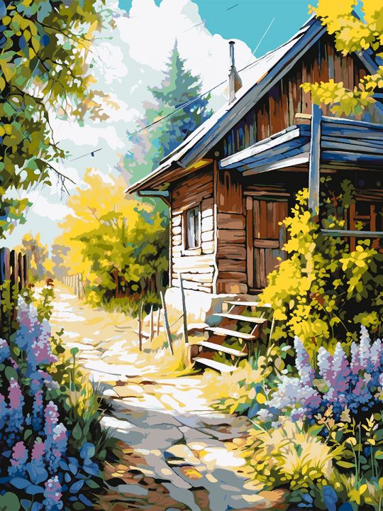 Картина по номерам без подрамника «Дачный домик» 130x100 см