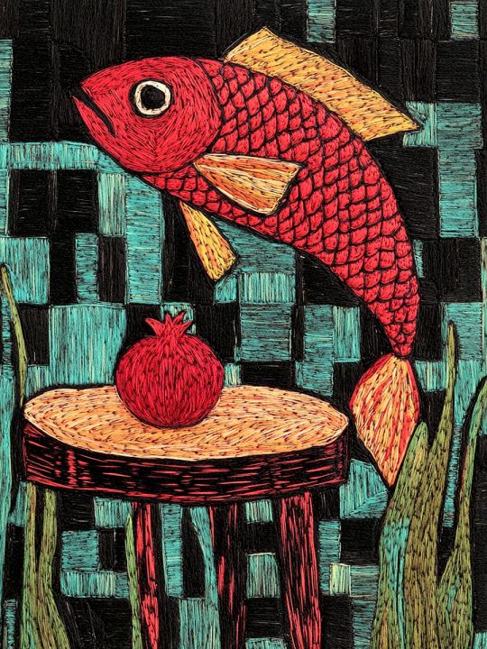 Алмазная мозаика без подрамника «Красная рыбка» 90x70 см