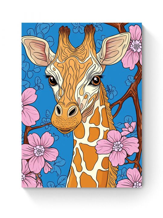 Алмазная мозаика на подрамнике «Жираф в цветах» 35x25 см