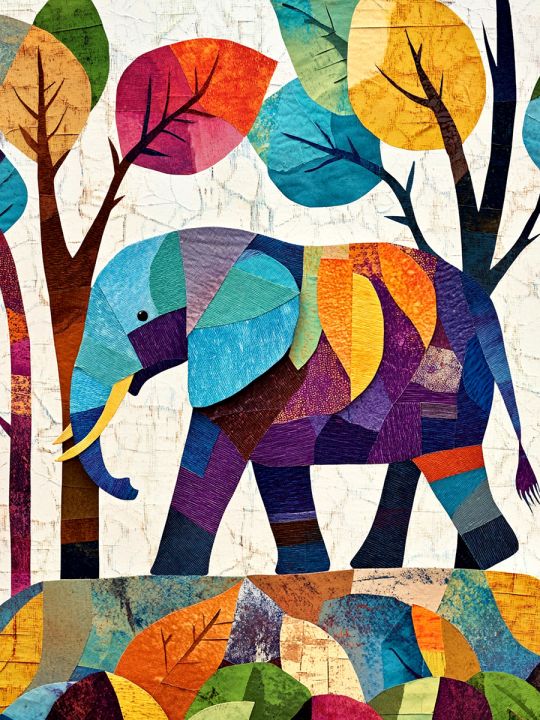 Алмазная мозаика без подрамника «Цветной слон» 60x45 см