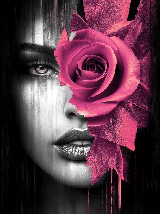 Алмазная мозаика без подрамника «Портрет розы» 40x30 см