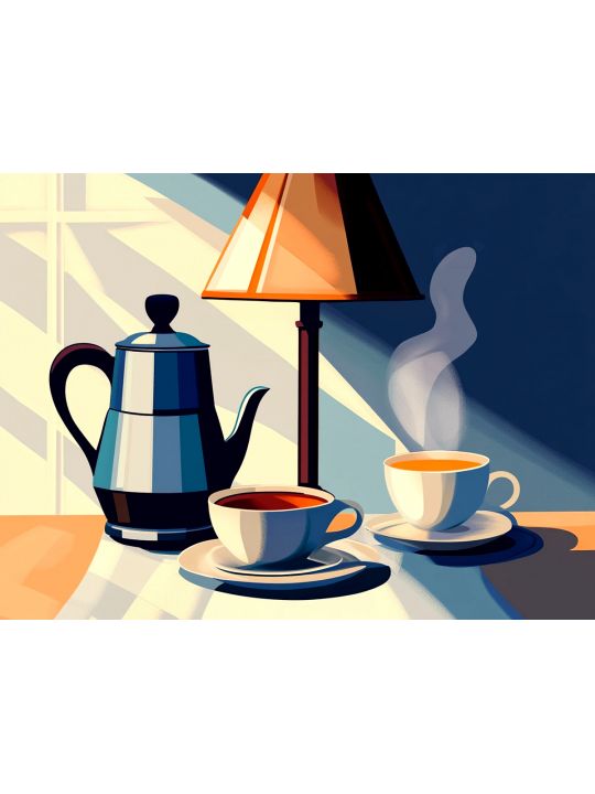 Алмазная мозаика без подрамника «Ранний кофе» 35x25 см