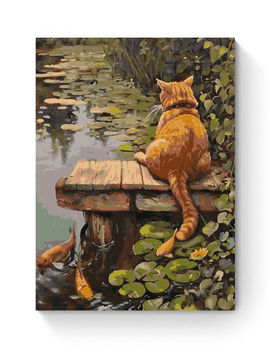Картина по номерам на подрамнике «Котик рыболов» 80x60 см