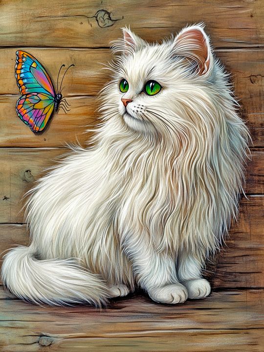 Алмазная мозаика без подрамника «Кот и бабочка» 50x40 см