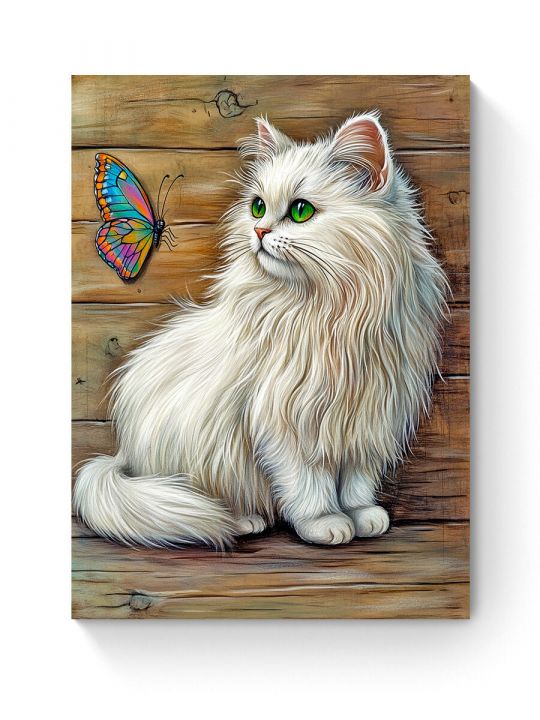 Алмазная мозаика на подрамнике «Кот и бабочка» 35x25 см
