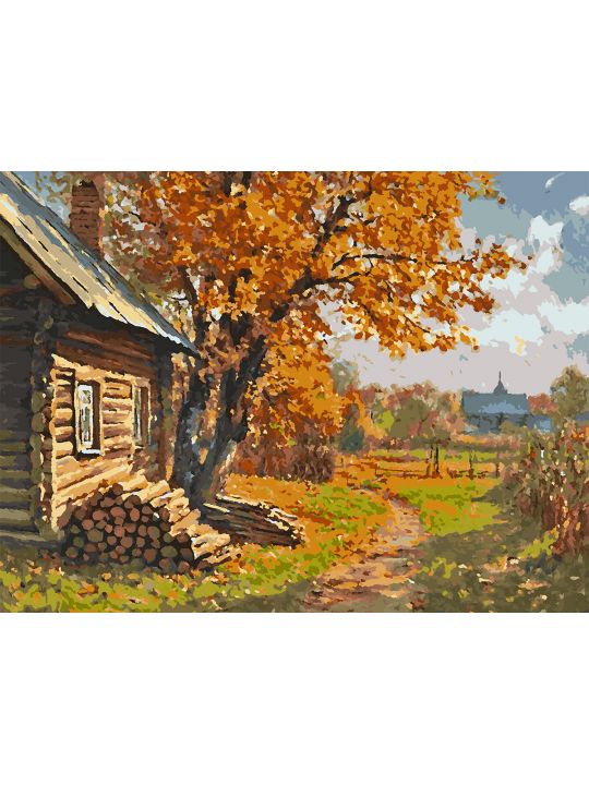 Картина по номерам без подрамника «Осень в селе» 80x60 см
