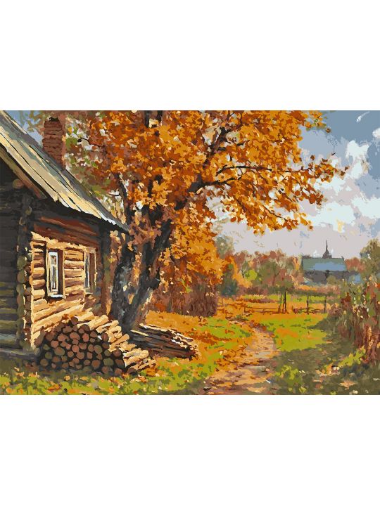 Картина по номерам без подрамника «Осень в селе» 130x100 см