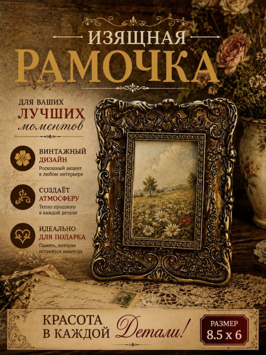 Рамка резная под старину 8.5 x 6 см