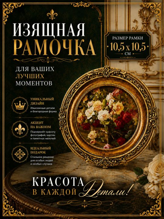 Рамка резная под старину 10.5 x 10.5 см