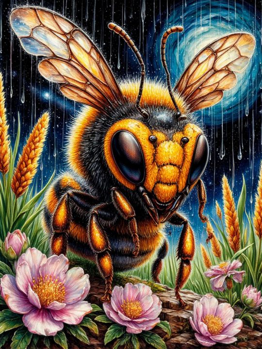 Алмазная мозаика без подрамника «Лунный шмель» 50x40 см