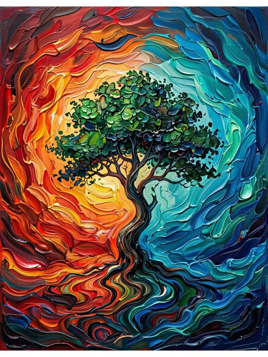 Алмазная мозаика без подрамника «Дерево стихий» 40x30 см